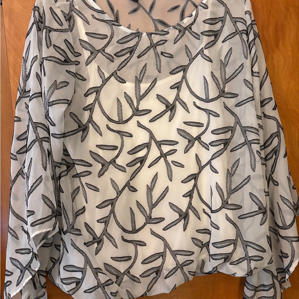 Alfani Cream and Gray Boxy Oversized Blouse